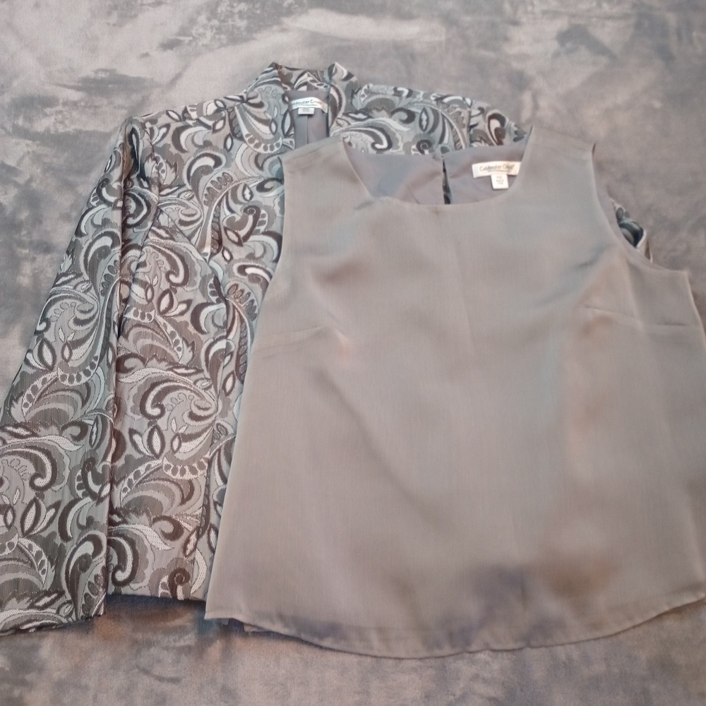 Coldwater Creek Set Blazer Jacket Cami Tank Silver Paisley Petite 12 Work Office